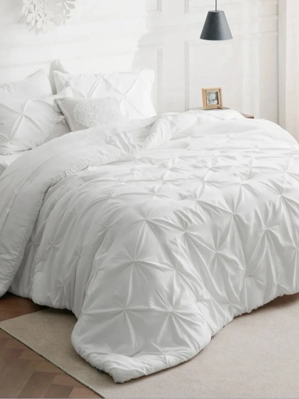 Classic White Pintuck Comforter Set - Soft Elegant Bedding King Size 7 pc